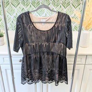 ⭐Motherhood Maternity Black Lace Sheer Women's Top Elevated Large ⭐